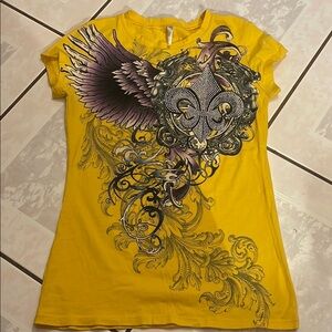 Yellow Graphic Fitted Cap Sleeve Tee